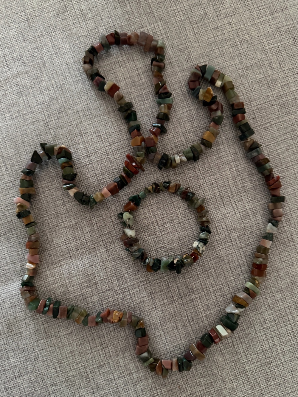 Vintage Multi-Color Stone Chip Necklace & Stretch Bracelet Set | Earth Tone